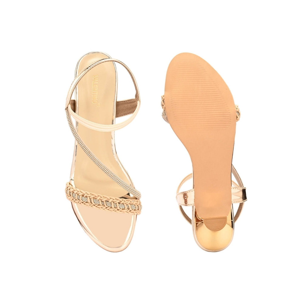Valentino Women Gold Embellished Kitten Heel Sandals