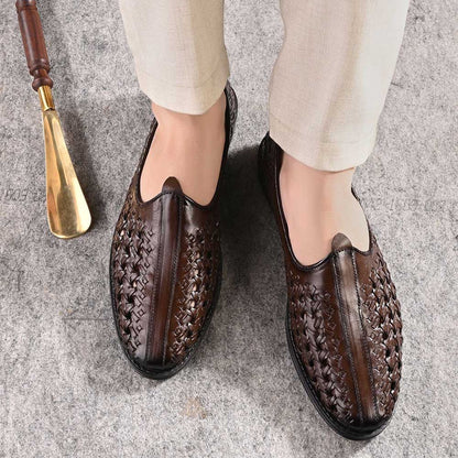 Valentino Men Premium Leather Ethnic Handwoven Slip-On Mojaris