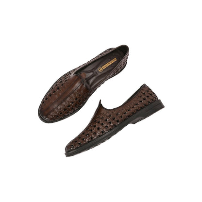 Valentino Men Premium Leather Ethnic Handwoven Slip-On Mojaris