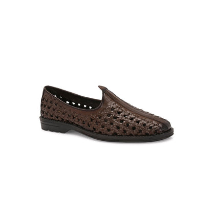 Valentino Men Premium Leather Ethnic Handwoven Slip-On Mojaris