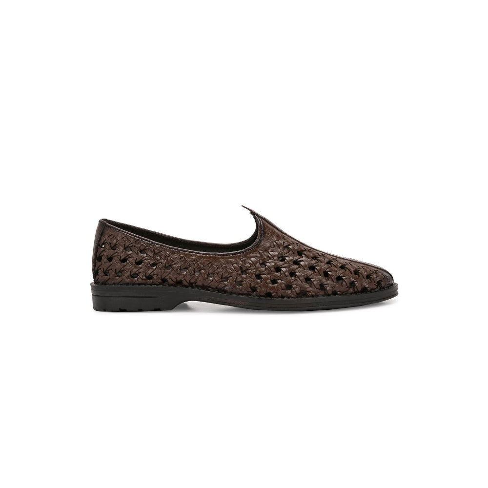 Valentino Men Premium Leather Ethnic Handwoven Slip-On Mojaris
