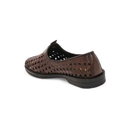 Valentino Men Premium Leather Ethnic Handwoven Slip-On Mojaris