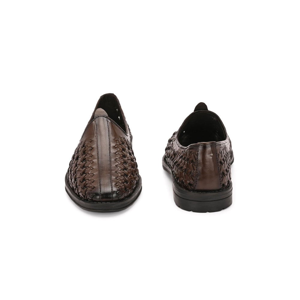 Valentino Men Premium Leather Ethnic Handwoven Slip-On Mojaris