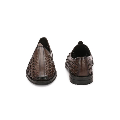 Valentino Men Premium Leather Ethnic Handwoven Slip-On Mojaris