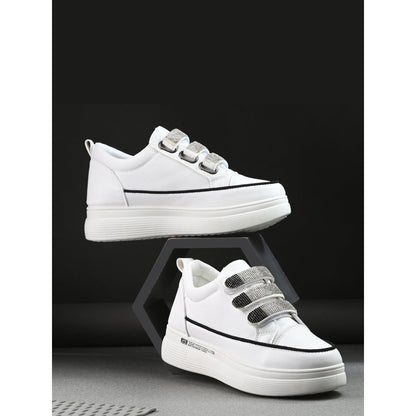 Valentino Women White Crystal Embellished Velcro Straps Platform Sneakers