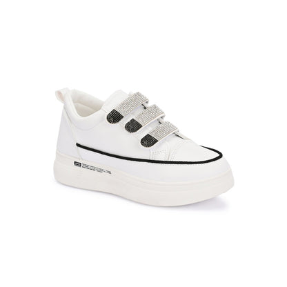 Valentino Women White Crystal Embellished Velcro Straps Platform Sneakers