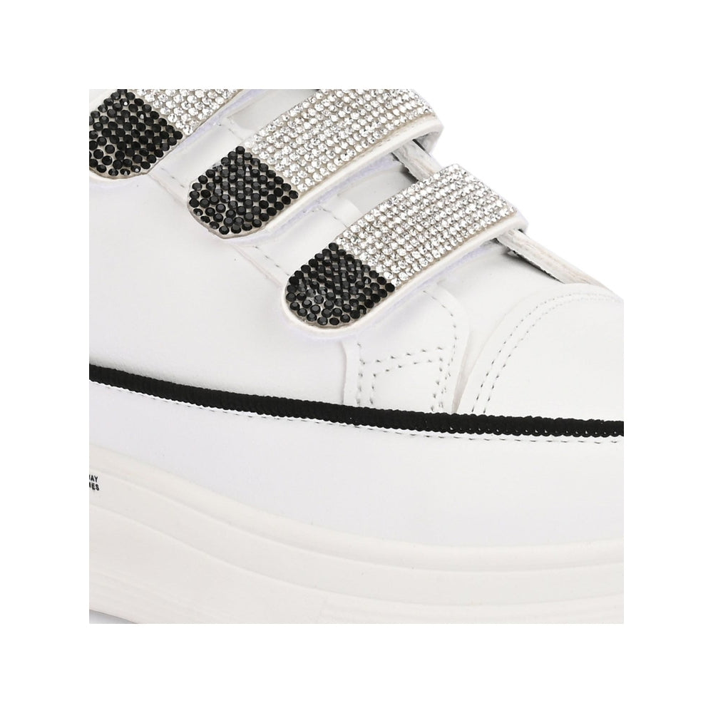 Valentino Women White Crystal Embellished Velcro Straps Platform Sneakers