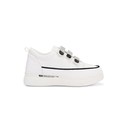 Valentino Women White Crystal Embellished Velcro Straps Platform Sneakers