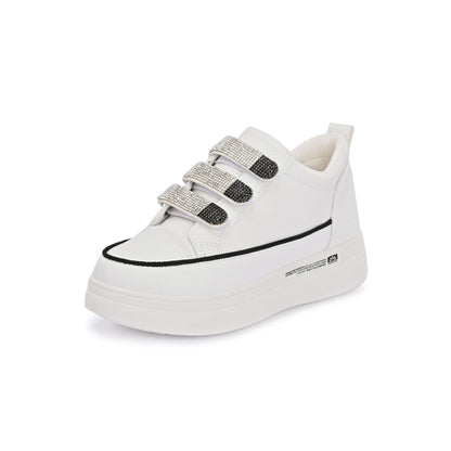 Valentino Women White Crystal Embellished Velcro Straps Platform Sneakers