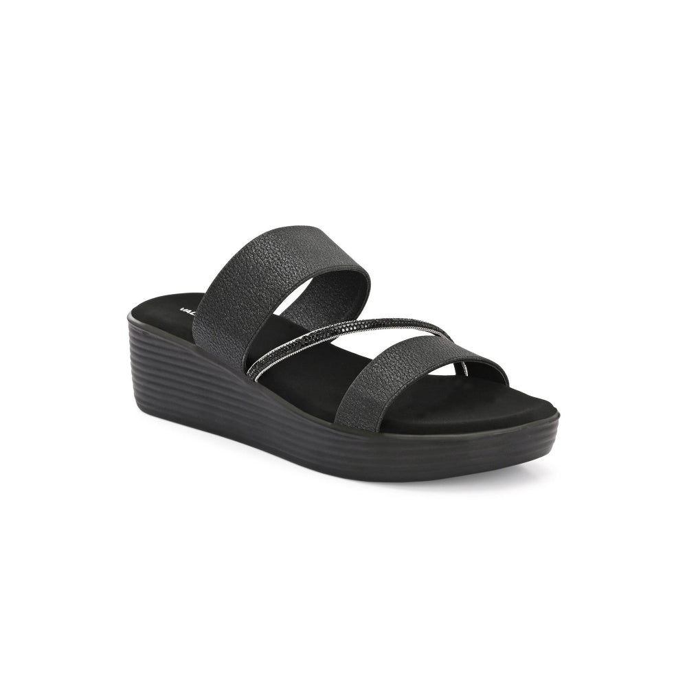 Valentino Women Black double Strap Wedge Sandals