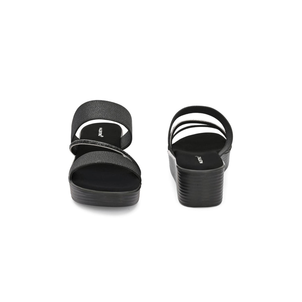 Valentino Women Black double Strap Wedge Sandals
