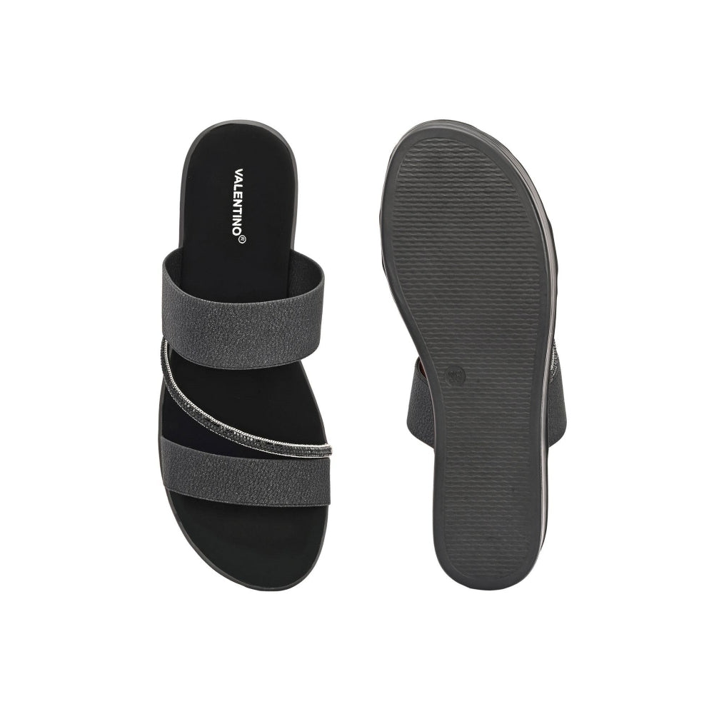 Valentino Women Black double Strap Wedge Sandals