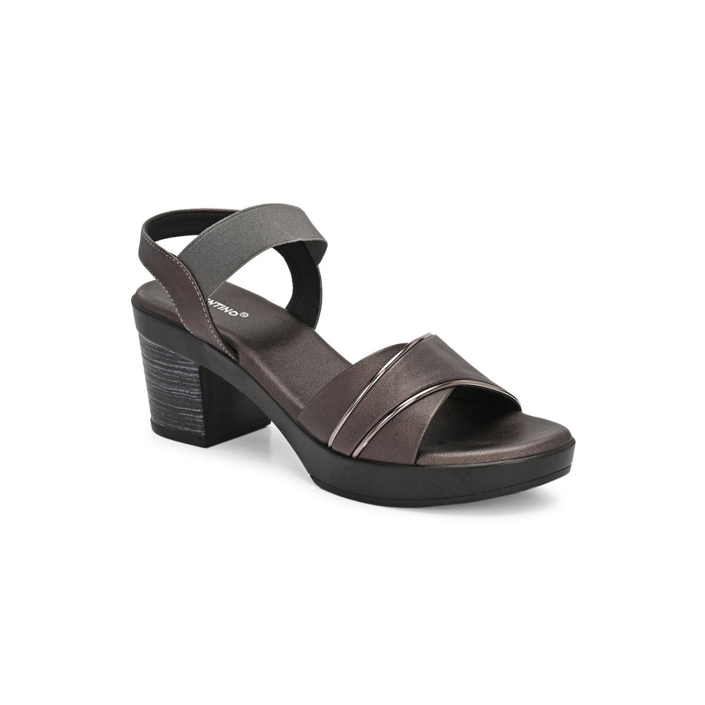 Valentino Women Gunmetal Block Heel Sandals With Gold Detail