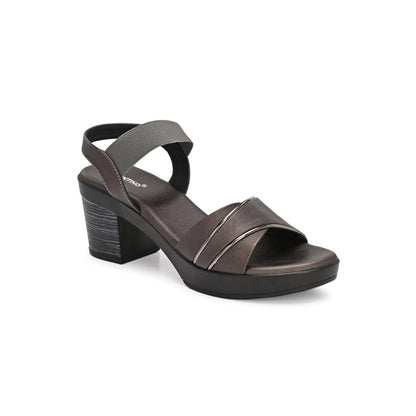 Valentino Women Gunmetal Block Heel Sandals With Gold Detail