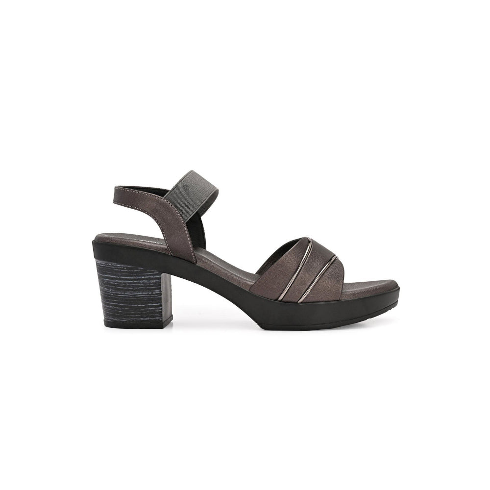 Valentino Women Gunmetal Block Heel Sandals With Gold Detail