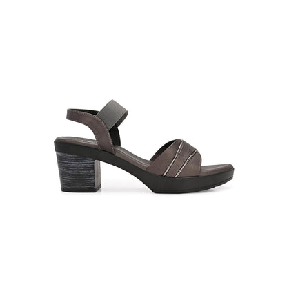 Valentino Women Gunmetal Block Heel Sandals With Gold Detail