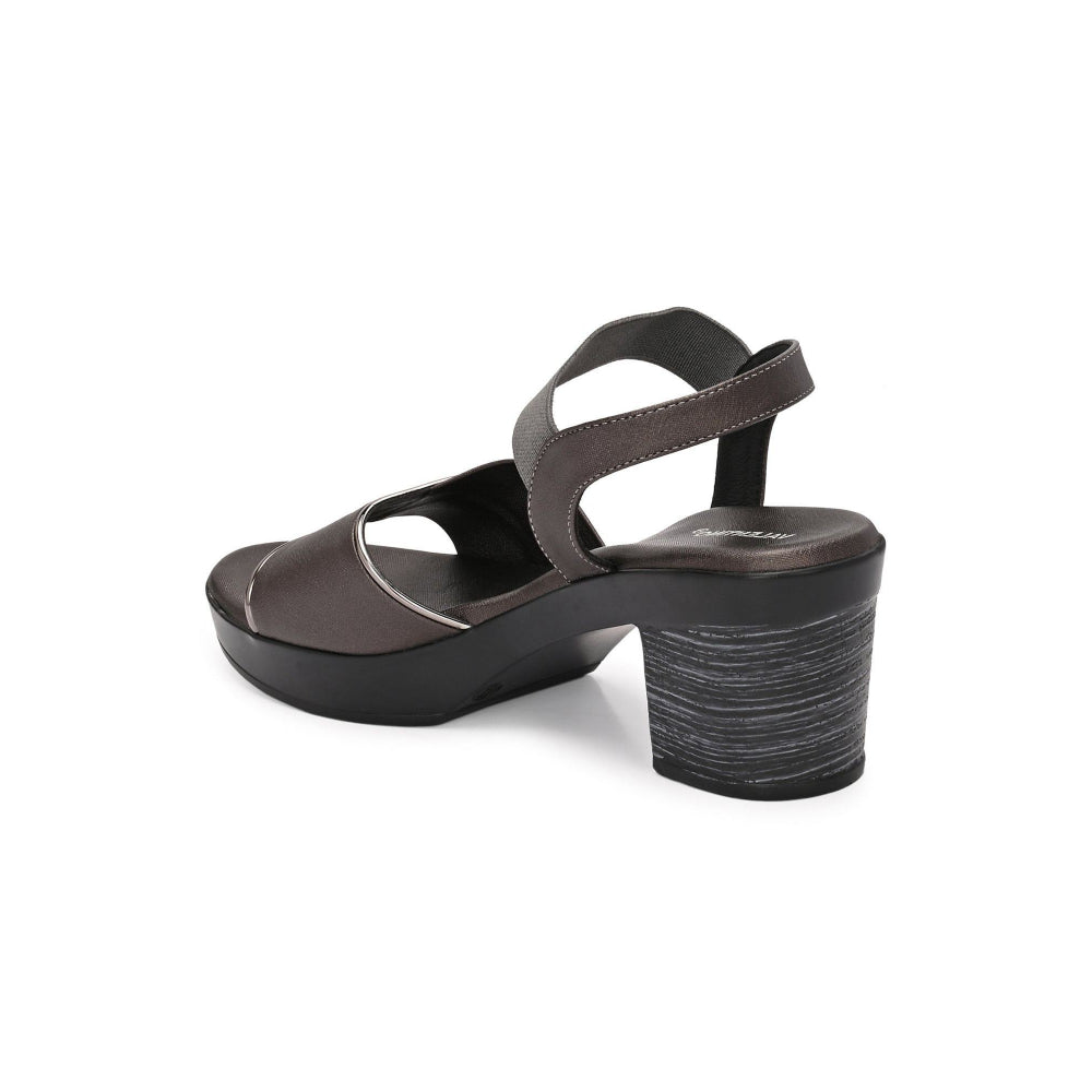 Valentino Women Gunmetal Block Heel Sandals With Gold Detail