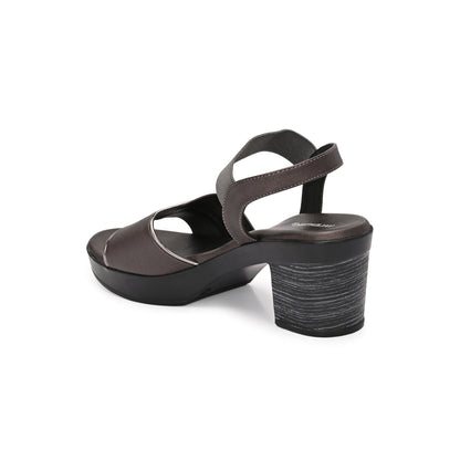 Valentino Women Gunmetal Block Heel Sandals With Gold Detail
