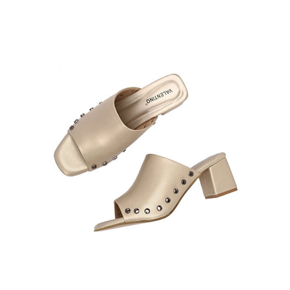 Valentino Women Studded Block Heel Slip-On Sandals