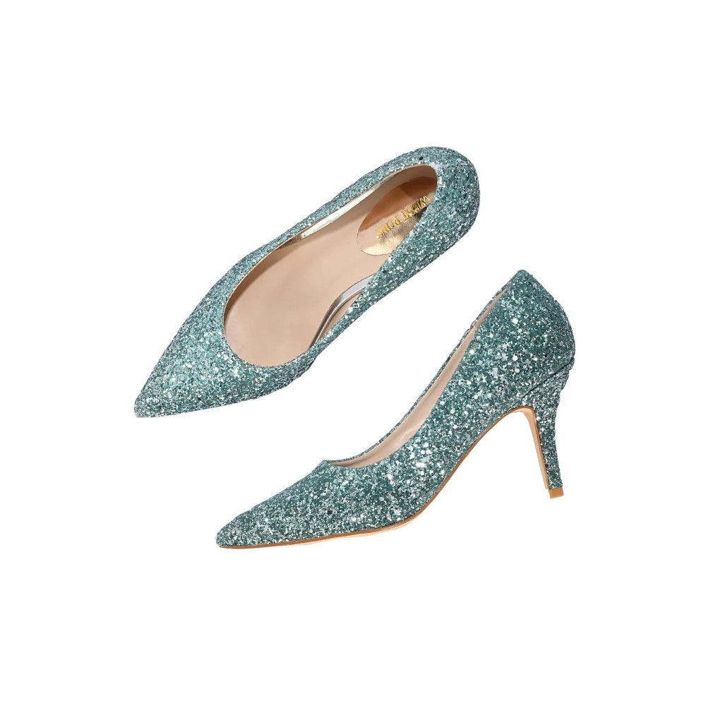 Valentino Women Green Glitter Pointed-Toe Pumps