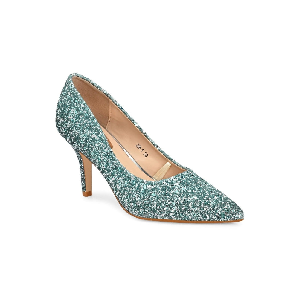 Valentino Women Green Glitter Pointed-Toe Pumps
