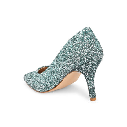 Valentino Women Green Glitter Pointed-Toe Pumps