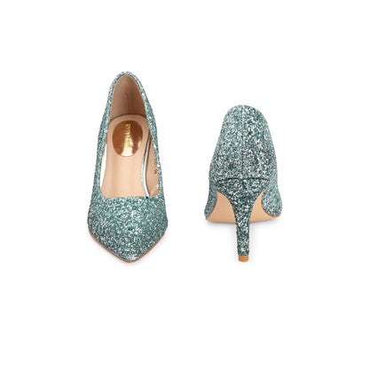 Valentino Women Green Glitter Pointed-Toe Pumps