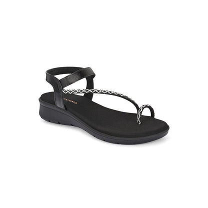 Valentino Women Black Silver Crystal Toe Loop Comfort Sandal