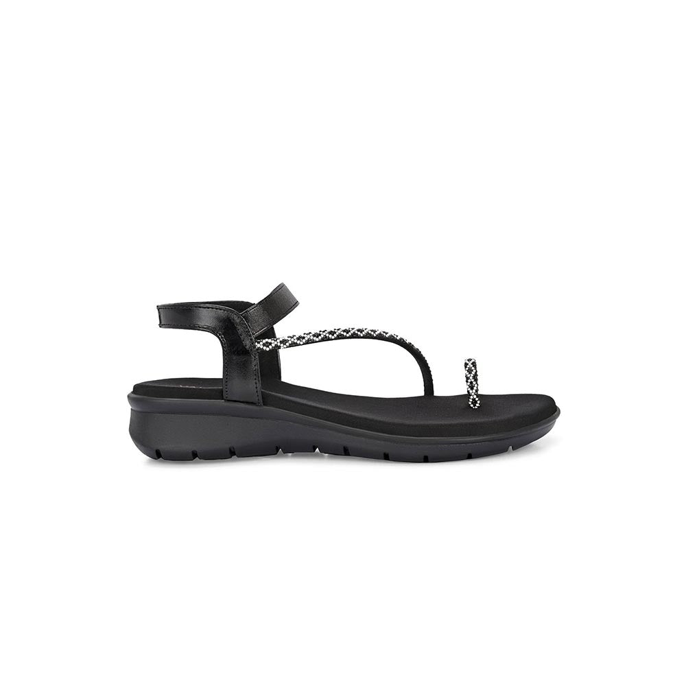 Valentino Women Black Silver Crystal Toe Loop Comfort Sandal