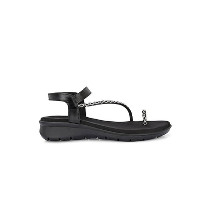 Valentino Women Black Silver Crystal Toe Loop Comfort Sandal