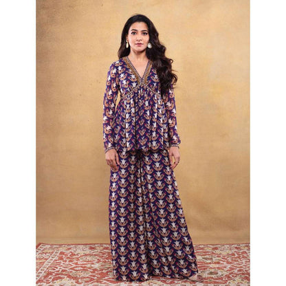 Vama Asher Purple Peplum Kurti With Palazzo (Set of 2)