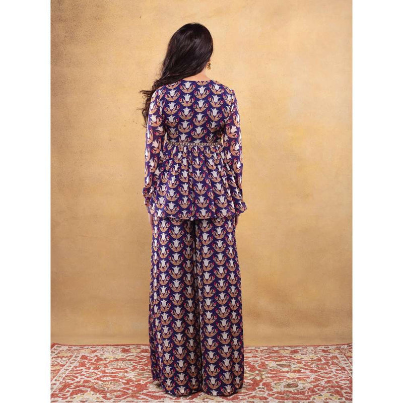 Vama Asher Purple Peplum Kurti With Palazzo (Set of 2)