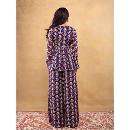 Vama Asher Purple Peplum Kurti With Palazzo (Set of 2)