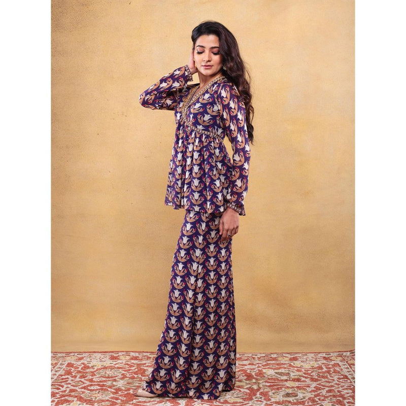 Vama Asher Purple Peplum Kurti With Palazzo (Set of 2)