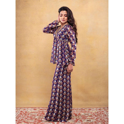 Vama Asher Purple Peplum Kurti With Palazzo (Set of 2)