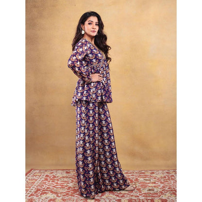 Vama Asher Purple Peplum Kurti With Palazzo (Set of 2)