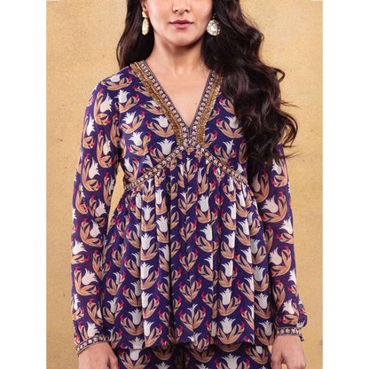 Vama Asher Purple Peplum Kurti With Palazzo (Set of 2)
