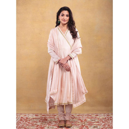 Vama Asher Blush Pink Angrakha Kurta With Churidar And Dupatta (Set of 3)