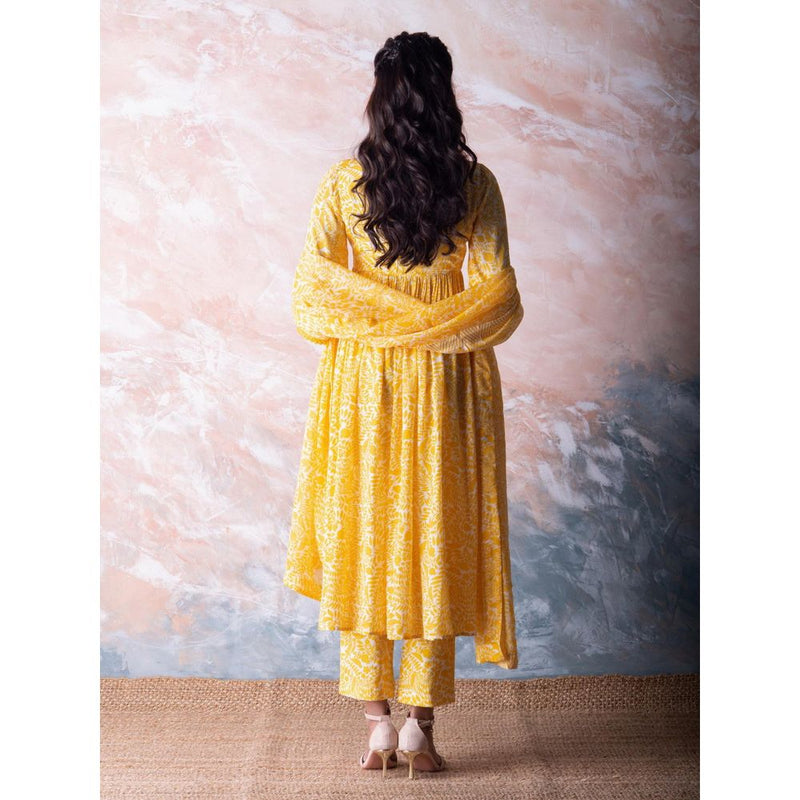Vama Asher Canary Yellow Pomegranate Kurta With Pant And Dupatta (Set of 3)