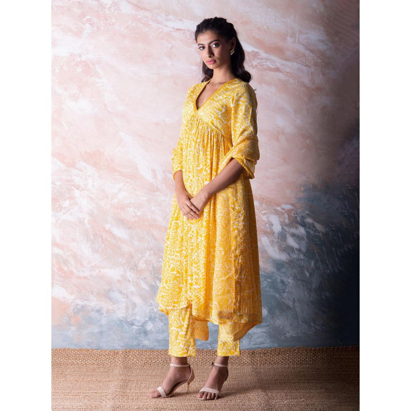 Vama Asher Canary Yellow Pomegranate Kurta With Pant And Dupatta (Set of 3)