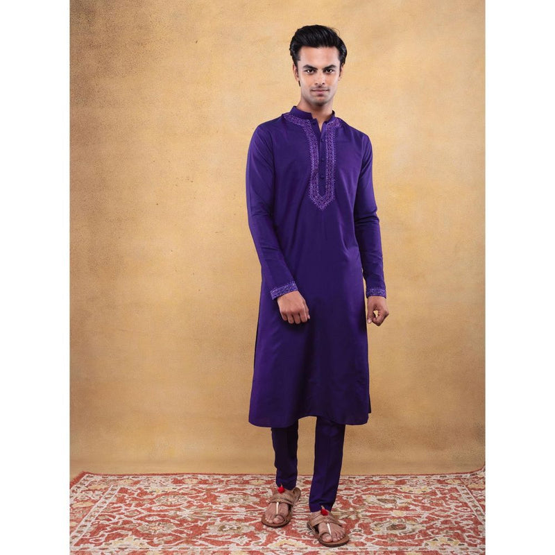Vama Asher Purple Embroidered Kurta with Pant (Set of 2)