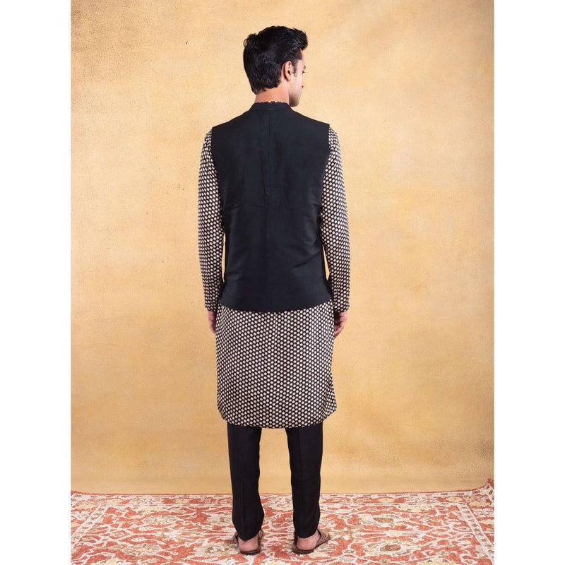Vama Asher Black Printed Nehru Jacket & Kurta with Pant (Set of 3)