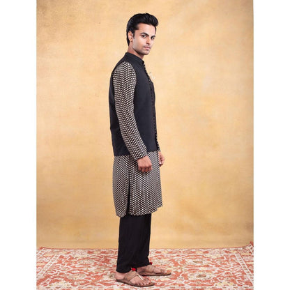 Vama Asher Black Printed Nehru Jacket & Kurta with Pant (Set of 3)