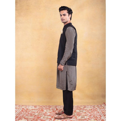 Vama Asher Black Printed Nehru Jacket & Kurta with Pant (Set of 3)