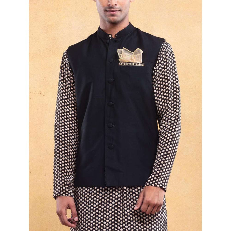 Vama Asher Black Printed Nehru Jacket & Kurta with Pant (Set of 3)