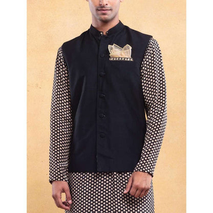 Vama Asher Black Printed Nehru Jacket & Kurta with Pant (Set of 3)