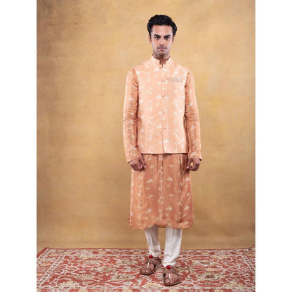 Vama Asher Rust Palm Print Nehru Jacket & Kurta with Pant (Set of 3)