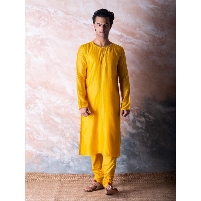 Vama Asher Yellow Embroidered Kurta with Churidar (Set of 2)