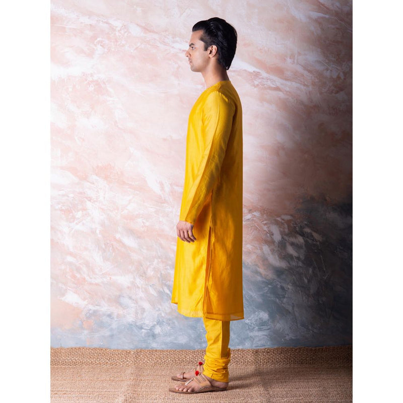 Vama Asher Yellow Embroidered Kurta with Churidar (Set of 2)