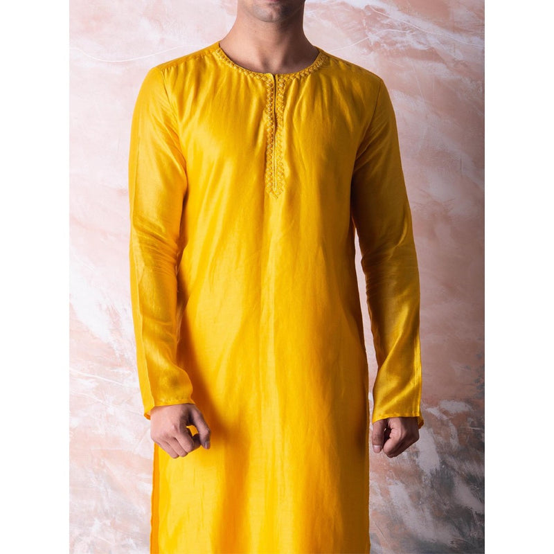 Vama Asher Yellow Embroidered Kurta with Churidar (Set of 2)